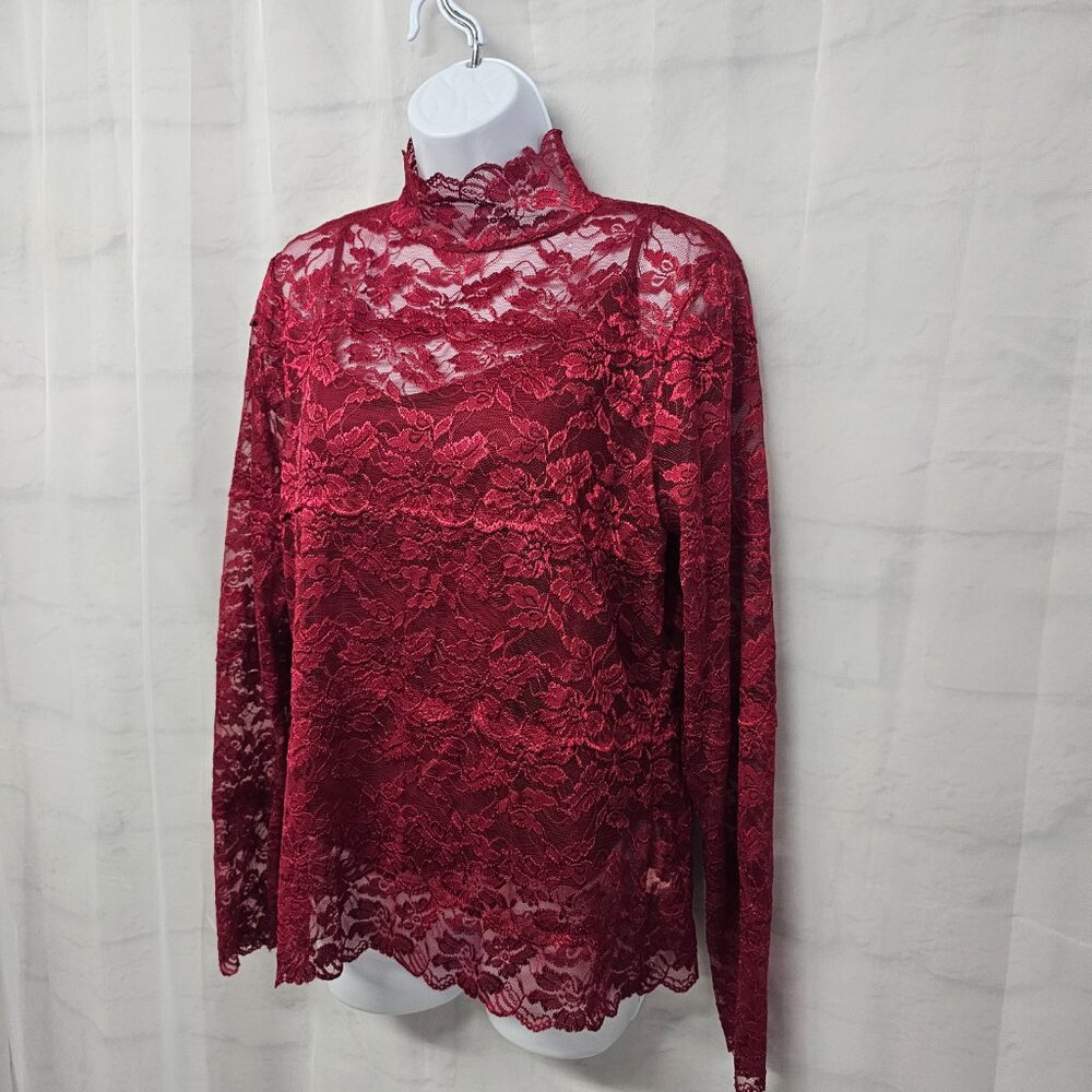 Apt 9 Blouse Red Lace Floral Goth Whimsigoth Dark Fairy Indie Grunge L - Picture 6 of 13